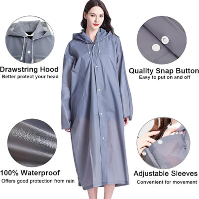 Cosowe Rain Ponchos for Adults Reusable, 2 Pcs Raincoats Emergency for Women Men with Hood and Drawstring