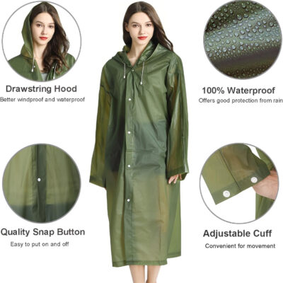 Cosowe Rain Ponchos for Adults Reusable, 2 Pcs Raincoats Emergency for Women Men with Hood and Drawstring