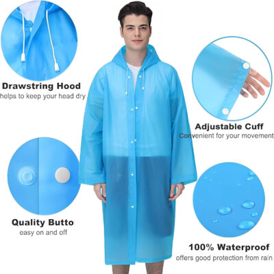 Cosowe Rain Ponchos for Adults Reusable, 2 Pcs Raincoats Emergency for Women Men with Hood and Drawstring