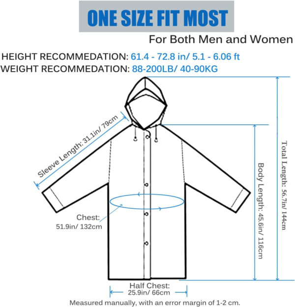 HLKZONE Raincoat, 2 Pack Rain Ponchos for Adults Travel Rain Jacket Packable Rain Coats for Women with Drawstring Hood