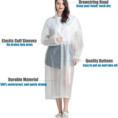HLKZONE Raincoat, 2 Pack Rain Ponchos for Adults Travel Rain Jacket Packable Rain Coats for Women with Drawstring Hood