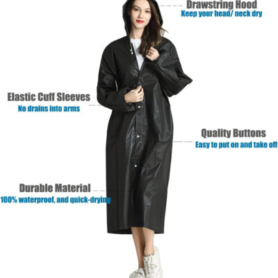 HLKZONE Raincoat, 2 Pack Rain Ponchos for Adults Travel Rain Jacket Packable Rain Coats for Women with Drawstring Hood