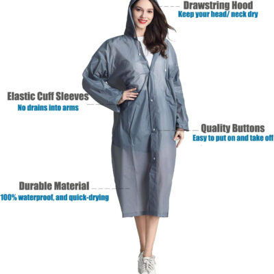 HLKZONE Raincoat, 2 Pack Rain Ponchos for Adults Travel Rain Jacket Packable Rain Coats for Women with Drawstring Hood