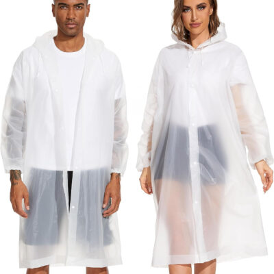 OFFITECTURE 2-Pack Reusable Rain Ponchos for Adults - Hooded Raincoats for Women/Men with Drawstring