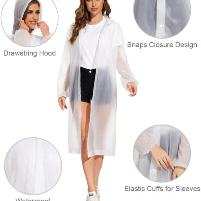OFFITECTURE 2-Pack Reusable Rain Ponchos for Adults - Hooded Raincoats for Women/Men with Drawstring