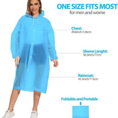OFFITECTURE 2-Pack Reusable Rain Ponchos for Adults - Hooded Raincoats for Women/Men with Drawstring