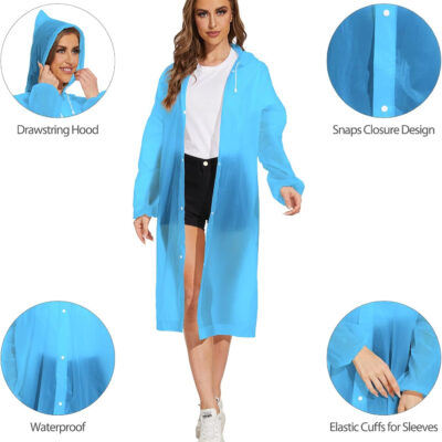 OFFITECTURE 2-Pack Reusable Rain Ponchos for Adults - Hooded Raincoats for Women/Men with Drawstring
