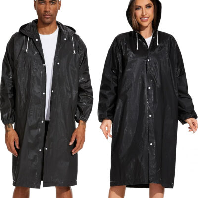 OFFITECTURE 2-Pack Reusable Rain Ponchos for Adults - Hooded Raincoats for Women/Men with Drawstring