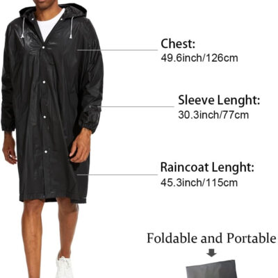 OFFITECTURE 2-Pack Reusable Rain Ponchos for Adults - Hooded Raincoats for Women/Men with Drawstring