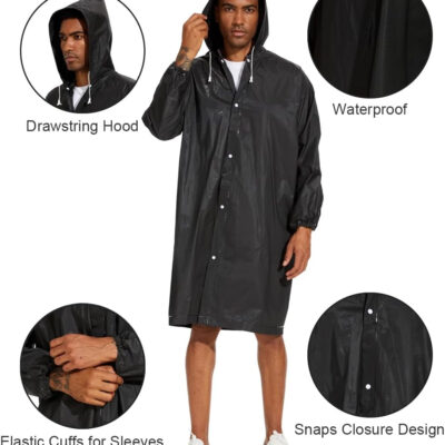 OFFITECTURE 2-Pack Reusable Rain Ponchos for Adults - Hooded Raincoats for Women/Men with Drawstring