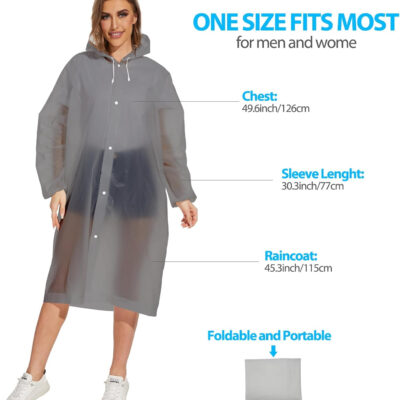 OFFITECTURE 2-Pack Reusable Rain Ponchos for Adults - Hooded Raincoats for Women/Men with Drawstring