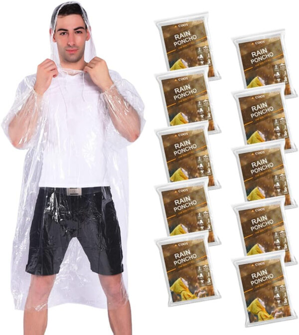 689b67ff81af3c6676a3960bb4ed5b4f171aa7648afa98c3fa0a8.jpg Rain Ponchos,with Drawstring Hood (10 Pack) Emergency Disposable Rain Ponchos Family Pack for Adults,Clear