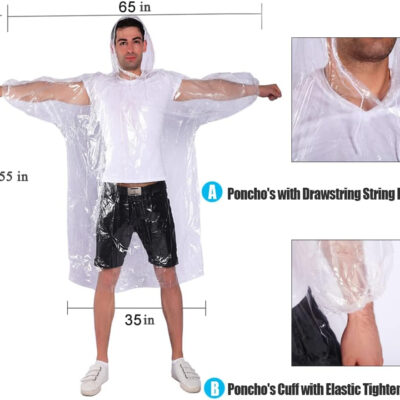 689b6809772b0c90e6f66e8d5898312d805aad7b845f5981dadb5.jpg Rain Ponchos,with Drawstring Hood (10 Pack) Emergency Disposable Rain Ponchos Family Pack for Adults,Clear