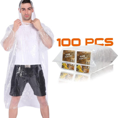 689b680c19a5bc6297e3068028dd8a13300fd918e141c49058f66.jpg Rain Ponchos,with Drawstring Hood (10 Pack) Emergency Disposable Rain Ponchos Family Pack for Adults,Clear