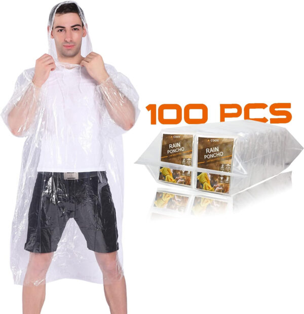 689b680c19a5bc6297e3068028dd8a13300fd918e141c49058f66.jpg Rain Ponchos,with Drawstring Hood (10 Pack) Emergency Disposable Rain Ponchos Family Pack for Adults,Clear