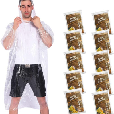 689b6811decb47e8a74cbfaf561f984a10286169d70dc1bfd8de8.jpg Rain Ponchos,with Drawstring Hood (10 Pack) Emergency Disposable Rain Ponchos Family Pack for Adults,Clear