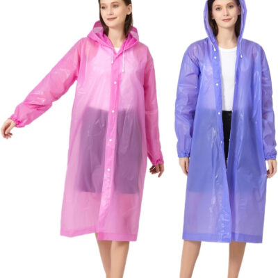 Eva Rain Ponchos for Adults, 2 Pack Reusable Raincoat for Women and Men, Lightweight Rainwear Rain Jackets with Hood