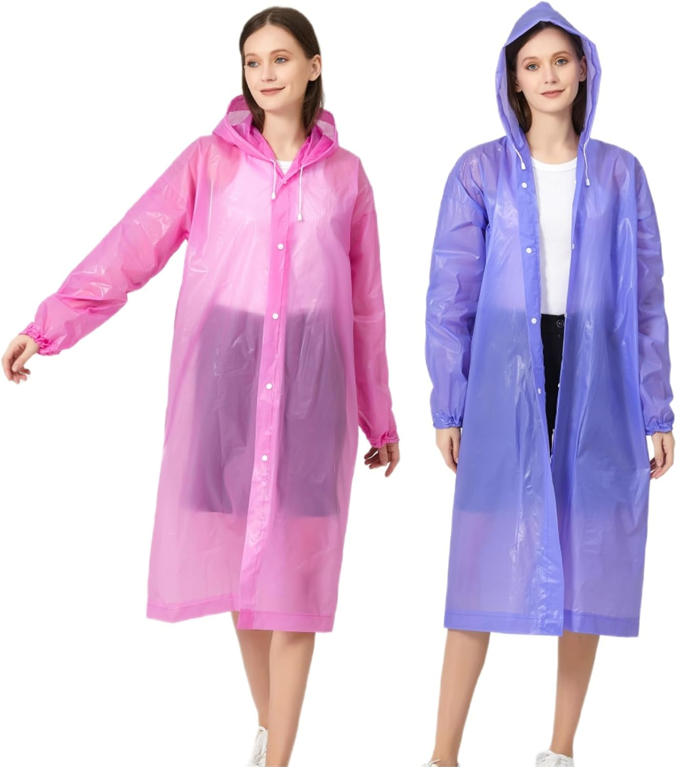 Eva Rain Ponchos for Adults, 2 Pack Reusable Raincoat for Women and Men, Lightweight Rainwear Rain Jackets with Hood