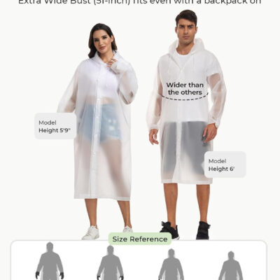 SaphiRose Extra Long Rain Ponchos for Adults - EVA Rain Coats Waterproof Unisex Rain Jacket with Drawstring Hood