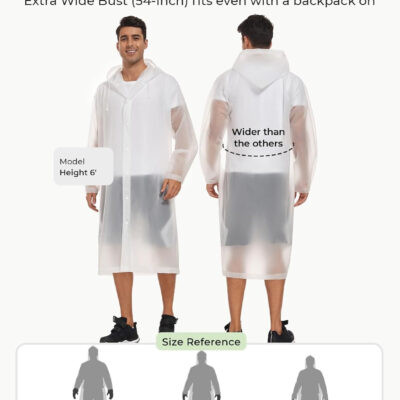 SaphiRose Extra Long Rain Ponchos for Adults - EVA Rain Coats Waterproof Unisex Rain Jacket with Drawstring Hood