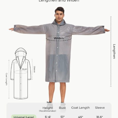 SaphiRose Extra Long Rain Ponchos for Adults - EVA Rain Coats Waterproof Unisex Rain Jacket with Drawstring Hood