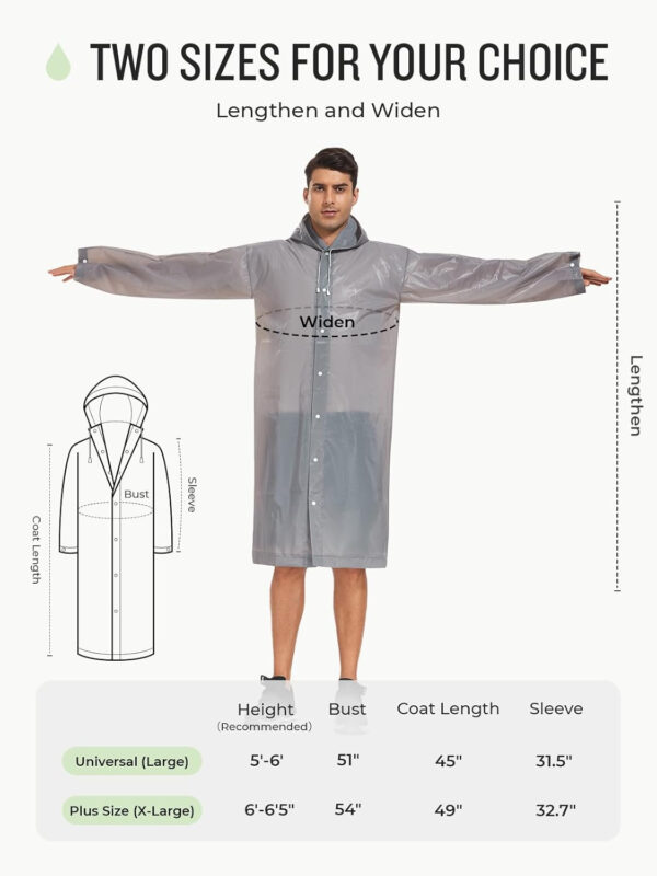 SaphiRose Extra Long Rain Ponchos for Adults - EVA Rain Coats Waterproof Unisex Rain Jacket with Drawstring Hood