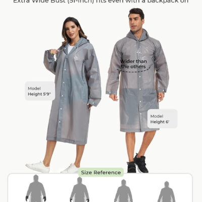 SaphiRose Extra Long Rain Ponchos for Adults - EVA Rain Coats Waterproof Unisex Rain Jacket with Drawstring Hood