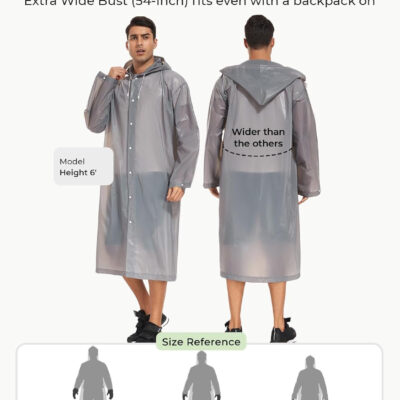 SaphiRose Extra Long Rain Ponchos for Adults - EVA Rain Coats Waterproof Unisex Rain Jacket with Drawstring Hood