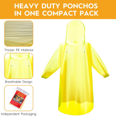 689b6a427160759a2fb1d0404cdb5c6a762d64af6ef4e5503f8e9.jpg Bruvoalon 6 & 20 Pack Disposable Rain Ponchos for Adults/Youth, Waterproof PE Raincoats with Drawstring, Camping/Emergency