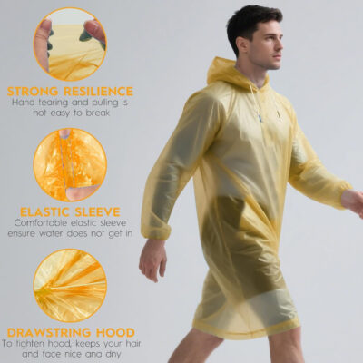689b6a50c28fa4b9b1f7840d2c412ef24df12b85da1a71e1a1b71.jpg Bruvoalon 6 & 20 Pack Disposable Rain Ponchos for Adults/Youth, Waterproof PE Raincoats with Drawstring, Camping/Emergency