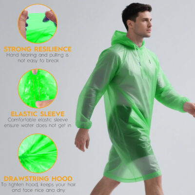689b6a5d14eb4fa25ba1fc0d4e4479855a713a5d04b8c135bb35e.jpg Bruvoalon 6 & 20 Pack Disposable Rain Ponchos for Adults/Youth, Waterproof PE Raincoats with Drawstring, Camping/Emergency