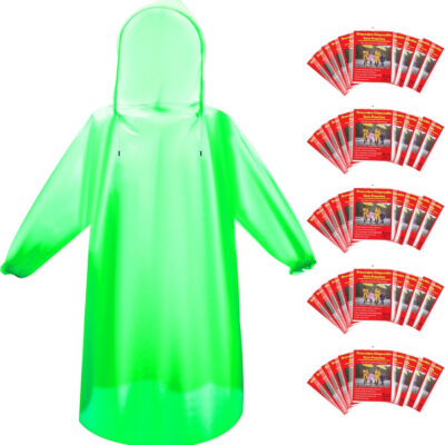 689b6a6495c1612df3609b34e688faf425ac3d22f31845d14e462.jpg Bruvoalon 6 & 20 Pack Disposable Rain Ponchos for Adults/Youth, Waterproof PE Raincoats with Drawstring, Camping/Emergency