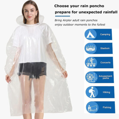 Rain Ponchos for Family Adults - Disposable Adult Rain Poncho with Drawstring Hood