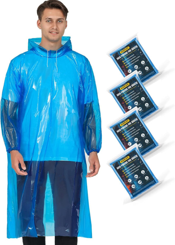 Rain Ponchos for Family Adults - Disposable Adult Rain Poncho with Drawstring Hood