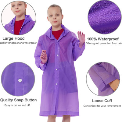 Rain Ponchos Raincoats for Kids, Reusable Boys Girls Rain Jackets Emergency with Hood for Family Disney Travel Outdoor