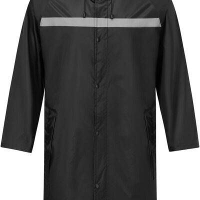 Mens Long Safety Rain Coats with Air Vents Reflective Stripes Waterproof Packable Rain Jacket with Hood Lightweight