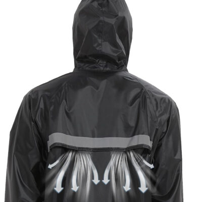 Mens Long Safety Rain Coats with Air Vents Reflective Stripes Waterproof Packable Rain Jacket with Hood Lightweight