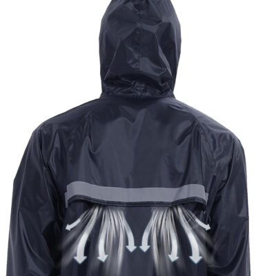 Mens Long Safety Rain Coats with Air Vents Reflective Stripes Waterproof Packable Rain Jacket with Hood Lightweight