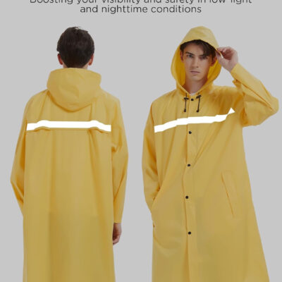 Mens Long Safety Rain Coats with Air Vents Reflective Stripes Waterproof Packable Rain Jacket with Hood Lightweight