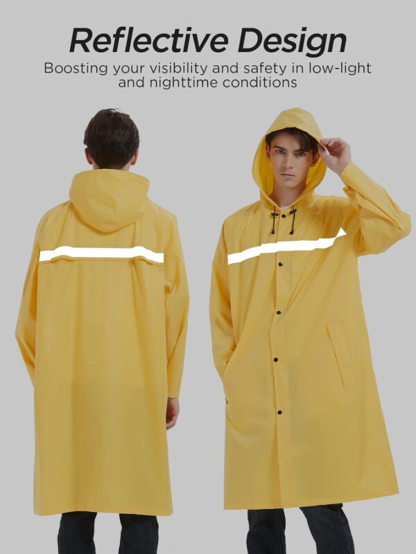 Mens Long Safety Rain Coats with Air Vents Reflective Stripes Waterproof Packable Rain Jacket with Hood Lightweight