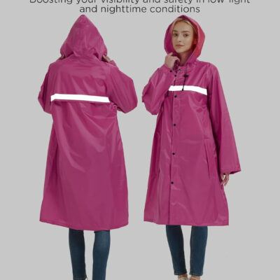 Mens Long Safety Rain Coats with Air Vents Reflective Stripes Waterproof Packable Rain Jacket with Hood Lightweight