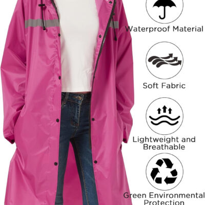 Mens Long Safety Rain Coats with Air Vents Reflective Stripes Waterproof Packable Rain Jacket with Hood Lightweight