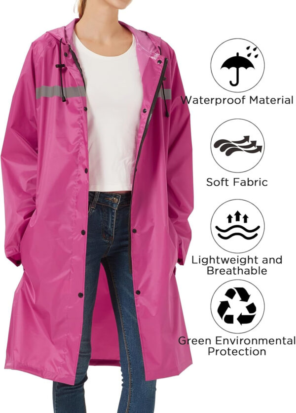 Mens Long Safety Rain Coats with Air Vents Reflective Stripes Waterproof Packable Rain Jacket with Hood Lightweight