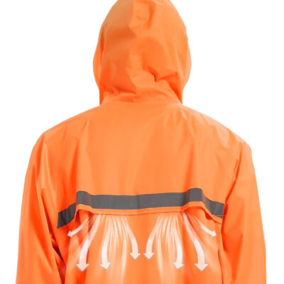 Mens Long Safety Rain Coats with Air Vents Reflective Stripes Waterproof Packable Rain Jacket with Hood Lightweight