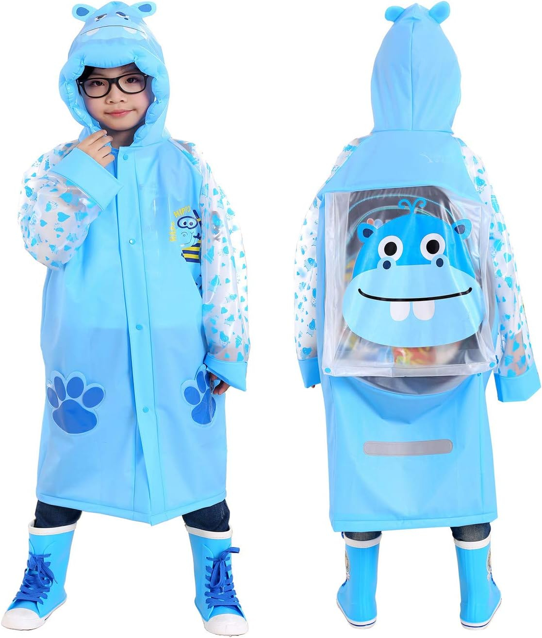 Kids Rain Coat for Kids Raincoat Girls Boys Reusable Rain Poncho Jacket Gear Schoolbag Position Packable Rainwear