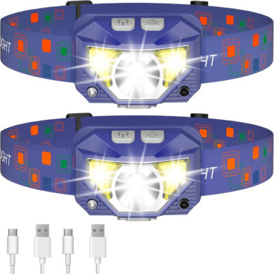 LHKNL Headlamp Flashlight, Lumen Ultra-Light Bright LED Rechargeable Headlight with White Red Light, 2-Pack Waterproof Motion Sensor Head Lamp,8 Modes for Outdoor Camping Running Hiking Fishing