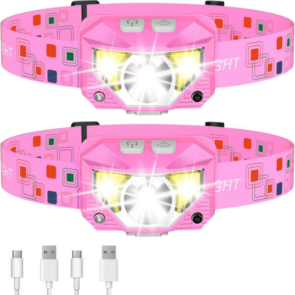 LHKNL Headlamp Flashlight, Lumen Ultra-Light Bright LED Rechargeable Headlight with White Red Light, 2-Pack Waterproof Motion Sensor Head Lamp,8 Modes for Outdoor Camping Running Hiking Fishing