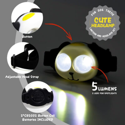 Portable LED Camping Lantern, Head Lamp Kit, Lightweight Battery Powered LED Flashlight for Indoor Outdoor, Kids Camping Gear Gift for Children's Day, Birthday, Easter, Adventure(Owl Set)