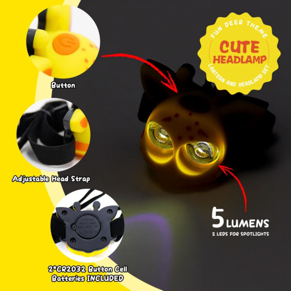 Portable LED Camping Lantern, Head Lamp Kit, Lightweight Battery Powered LED Flashlight for Indoor Outdoor, Kids Camping Gear Gift for Children's Day, Birthday, Easter, Adventure(Owl Set)