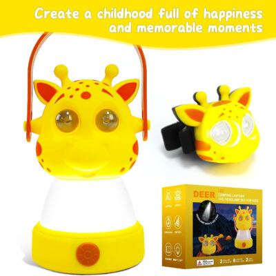 Portable LED Camping Lantern, Head Lamp Kit, Lightweight Battery Powered LED Flashlight for Indoor Outdoor, Kids Camping Gear Gift for Children's Day, Birthday, Easter, Adventure(Owl Set)